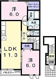 ブリランテ　マサカI 2階2LDKの間取り