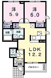 カーサフェリーチェ 2LDKの間取図画像