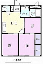 フレンドリータウンＢ 2階3DKの間取り