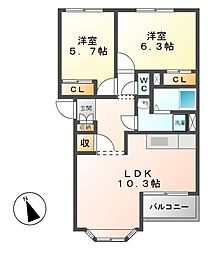 シャルム・ラ・メールI 1階2LDKの間取り