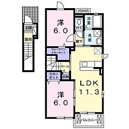 クリスタルコート 2階2LDKの間取り