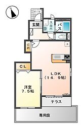 四日市あすなろう 南日永駅 徒歩4分の賃貸アパート 1階1LDKの間取り
