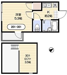 東京メトロ千代田線 町屋駅 徒歩11分の賃貸アパート 3階1Kの間取り