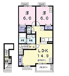 ティアモA 2LDKの間取図画像