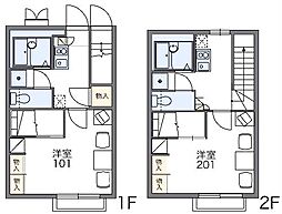 レオパレスライジング・サン 2階1Kの間取り