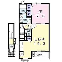 ウエルシーII 2階1LDKの間取り