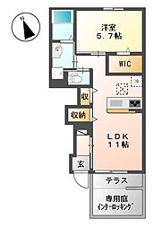 ドライバーム 1階1LDKの間取り
