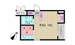 ビイルーム新宿 2階1Kの間取り