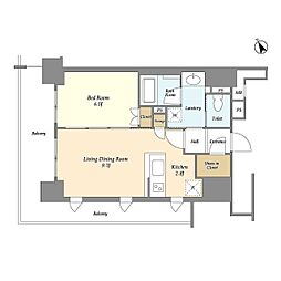 都営三田線 白金高輪駅 徒歩8分の賃貸マンション 7階1LDKの間取り