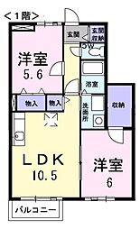 ボンジュールI 1階2LDKの間取り