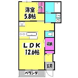 ミオ　バレーナ 1階1LDKの間取り
