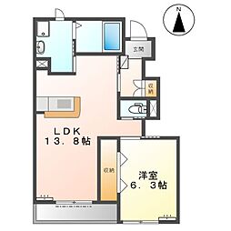 マイ　リバーサイド 1階1LDKの間取り