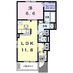 ラグーン岸脇II 1階1LDKの間取り