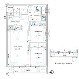 ラティエラ滝野川 4階2LDKの間取り