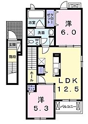 名古屋市営桜通線 野並駅 バス7分 海老山下車 徒歩5分の賃貸アパート 2階2LDKの間取り