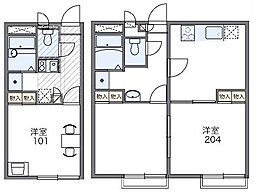 レオパレスカームヒルズ 2階1Kの間取り