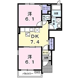 カーサストーネ 2DKの間取図画像