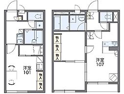 伊豆箱根鉄道駿豆線 伊豆長岡駅 バス10分 長岡温泉北口下車 徒歩3分の賃貸アパート 2階2DKの間取り
