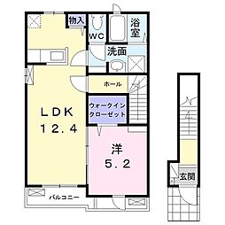 JR南武線 谷保駅 徒歩3分の賃貸アパート 2階1LDKの間取り