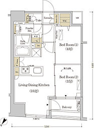 アーバネックス日本橋水天宮 2LDKの間取図画像