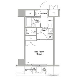 コンフォリア芝浦キャナル 8階1Kの間取り