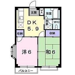 エルディム岡田 2階2DKの間取り