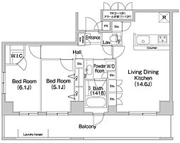 JR山手線 田町駅 徒歩11分の賃貸マンション 6階2LDKの間取り