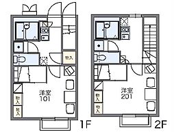 レオパレスウェーブトップ川花 2階1Kの間取り