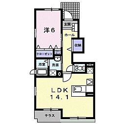 フィオーレI 1階1LDKの間取り
