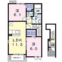 ラフィネカトル 2LDKの間取図画像