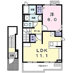 ラッキーチャーム　Ａ 2階1LDKの間取り