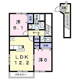 プリムヴェールC 2LDKの間取図画像