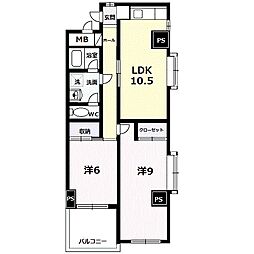 双葉ハイム一条 2LDKの間取図画像