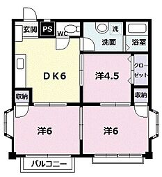 エレガンスハイツ2 3DKの間取図画像