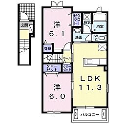 ジュネス 2LDKの間取図画像