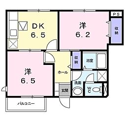 フレーズ1 2DKの間取図画像