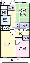 レインボウ・1一の屋 2LDKの間取図画像