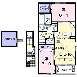 JR東北本線 小金井駅 バス5分 橿原神社南下車 徒歩1分の賃貸アパート 2階2LDKの間取り