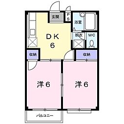 エルディム小堀B 2DKの間取図画像