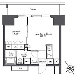 JR山手線 浜松町駅 徒歩7分の賃貸マンション 15階1LDKの間取り