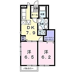 ホワイトリリーB 2DKの間取図画像
