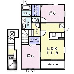 ベルローズ若宮A 2LDKの間取図画像