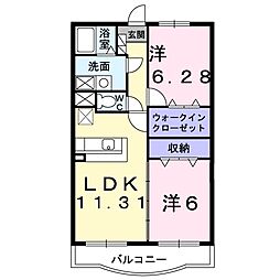 アジュール 1階2LDKの間取り