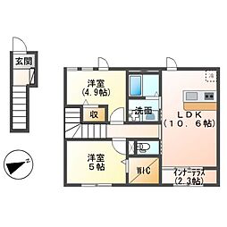 つくばエクスプレス 柏たなか駅 徒歩6分の賃貸アパート 2階2LDKの間取り