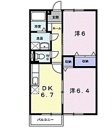 ハイツロードサイド 2階2DKの間取り