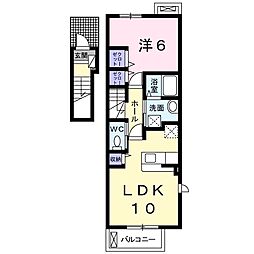 カーサ・スペラーレＢ 2階1LDKの間取り