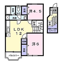 JR成田線 湖北駅 徒歩14分の賃貸アパート 2階2LDKの間取り