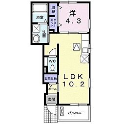 関東鉄道竜ヶ崎線 竜ヶ崎駅 3.7kmの賃貸アパート 1階1LDKの間取り