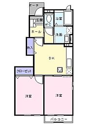 ツインコートA 2DKの間取図画像