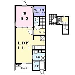 ヴェルデ令和 2階1LDKの間取り